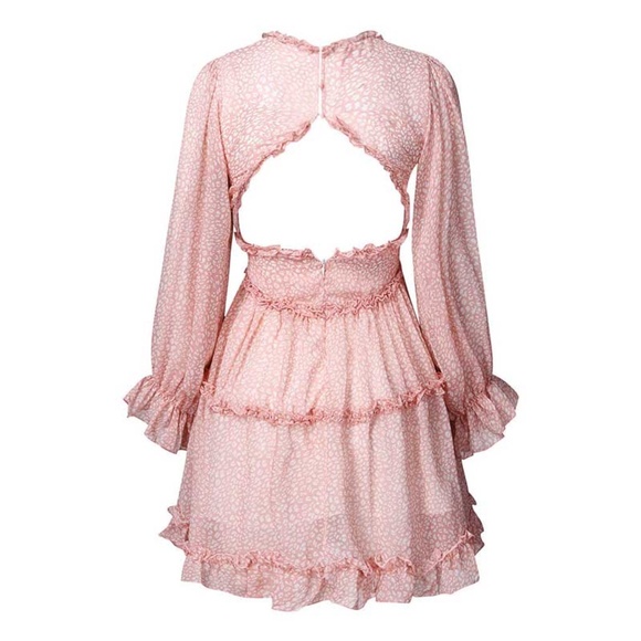 floral v neck open back boho ruffle dress - Picture 10 of 16